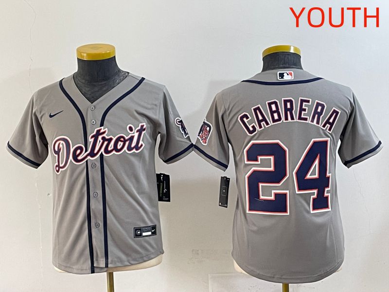Youth 2025 Detroit Tigers 24 Cabrera Grey Game Nike MLB Jersey style 1